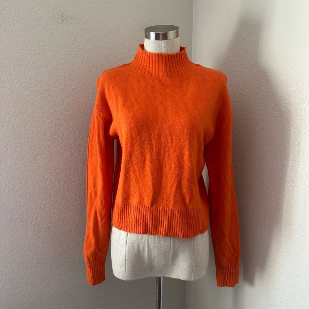 Everlane Wool Pullover Knit Sweater Mock Neck Long Sleeve Rib Edge Orange S